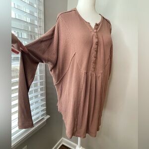Free People Oversized Long Sleeve Waffle Knit Shirt